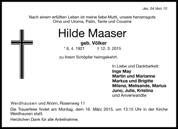 Traueranzeige von Hilde Maaser von Neue Presse Coburg