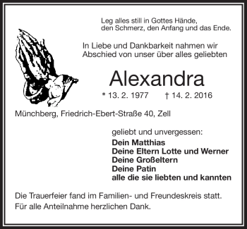 Traueranzeige von Alexandra  von Frankenpost