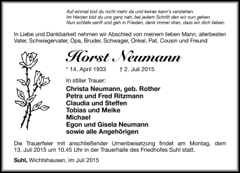 Traueranzeige von Horst Neumann von Südthüringer Presse