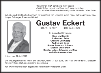 Traueranzeige von Gustav Eckert von Neue Presse Coburg