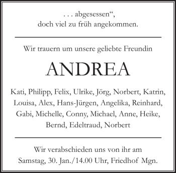 Traueranzeige von Andrea Schlechtweg von Südthüringer Presse
