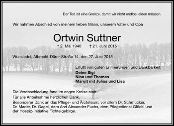 Traueranzeige von Ortwin Suttner von Frankenpost