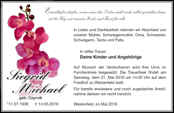 Traueranzeige von Siegrid Michael von Südthüringer Presse
