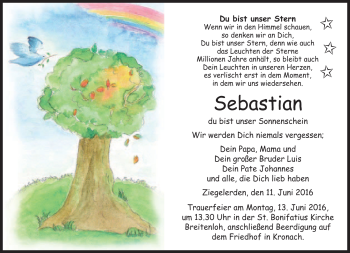 Traueranzeige von Sebastian  von Neue Presse Coburg