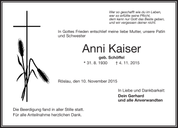 Traueranzeige von Anni Kaiser von Frankenpost