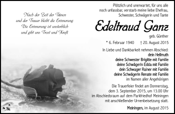 Traueranzeige von Edeltraud Ganz von Südthüringer Presse