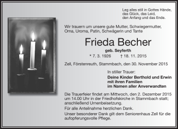 Traueranzeige von Frieda Becher von Frankenpost