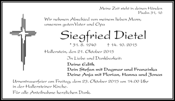 Traueranzeige von Siegfried Dietel von Frankenpost