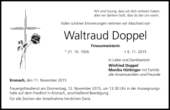 Traueranzeige von Waltraud Doppel von Neue Presse Coburg