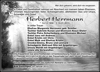 Traueranzeige von Herbert Herrmann von Südthüringer Presse