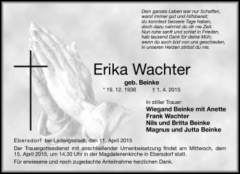 Traueranzeige von Erika Wachter von Neue Presse Coburg