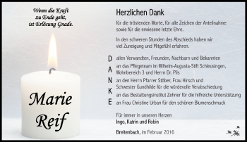Traueranzeige von Maria Reif von Südthüringer Presse