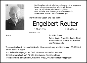 Traueranzeige von Engelbert Reuter von Neue Presse Coburg
