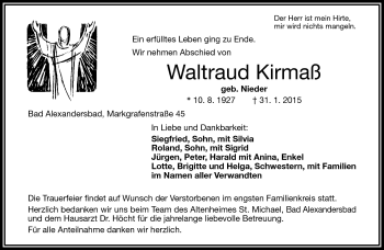Traueranzeige von Waltraud Kirmaß von Frankenpost