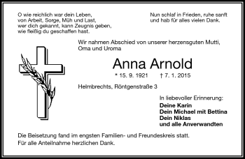 Traueranzeige von Anna Arnold von Frankenpost