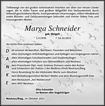 Traueranzeige von Marga Schneider von Südthüringer Presse