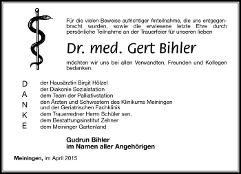 Traueranzeige von Gert Bihler von Südthüringer Presse