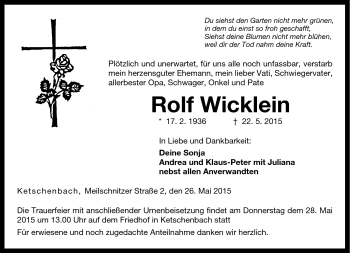 Traueranzeige von Rolf Wicklein von Neue Presse Coburg