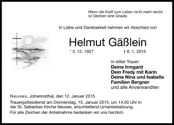 Traueranzeige von Helmut Gäßlein von Neue Presse Coburg