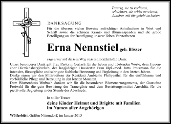 Traueranzeige von Erna Nennstiel von Südthüringer Presse