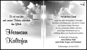 Traueranzeige von Hermann Kaltofen von Südthüringer Presse