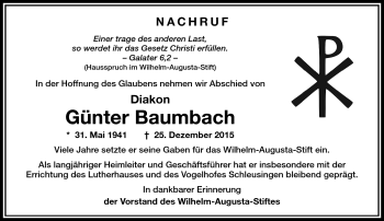 Traueranzeige von Günter Baumbach von Südthüringer Presse
