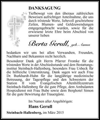 Traueranzeige von Berta Gerull von Südthüringer Presse