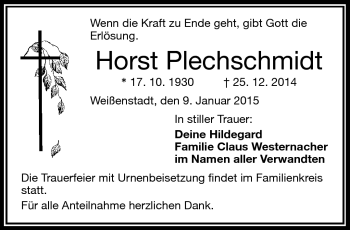 Traueranzeige von Horst Plechschmidt von Frankenpost