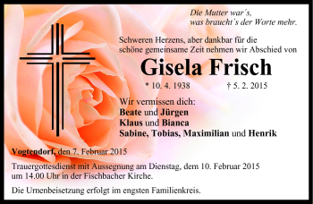 Traueranzeige von Gisela Frisch von Neue Presse Coburg