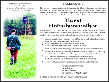 Traueranzeige von Horst Hutschenreuther von Südthüringer Presse