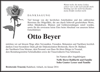 Traueranzeige von Otto Beyer von Südthüringer Presse