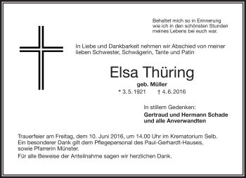 Traueranzeige von Elsa Thüring von Frankenpost