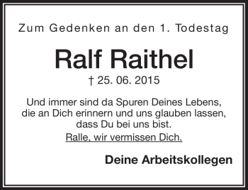 Traueranzeige von Ralf Raithel von Frankenpost