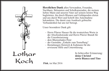 Traueranzeige von Lothar Koch von Südthüringer Presse