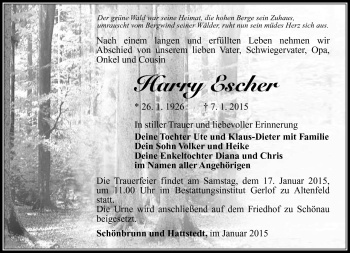 Traueranzeige von Harry Escher von Südthüringer Presse