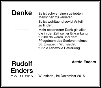 Traueranzeige von Rudolf Enders von Frankenpost