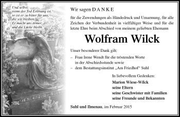 Traueranzeige von Wolfram Harald Lothar Wilck von Südthüringer Presse