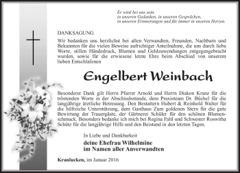 Traueranzeige von Engelbert Weinbach von Südthüringer Presse