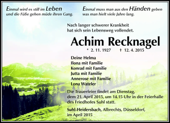Traueranzeige von Achim Recknagel von Südthüringer Presse