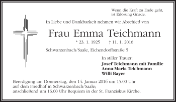Traueranzeige von Emma Teichmann von Frankenpost