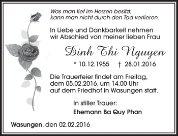 Traueranzeige von Dinh Thi Nguyen von Südthüringer Presse