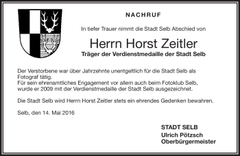 Traueranzeige von Horst Zeitler von Frankenpost