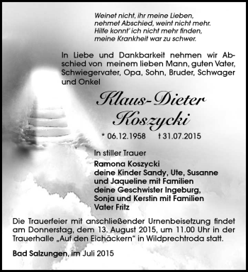 Traueranzeige von Klaus-Dieter Koszyki von Südthüringer Presse
