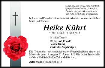 Traueranzeige von Heike Kürth von Südthüringer Presse