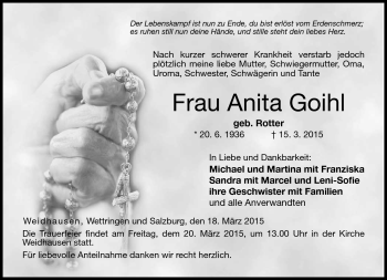 Traueranzeige von Anita Goihl von Neue Presse Coburg