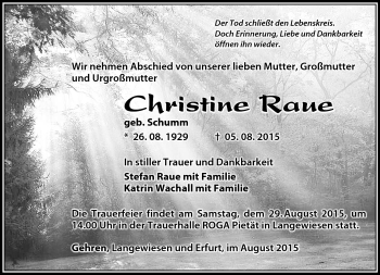 Traueranzeige von Christine Raue von Südthüringer Presse