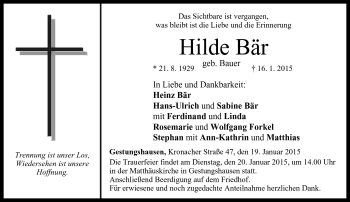 Traueranzeige von Hilde Bär von Neue Presse Coburg