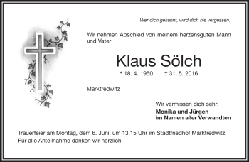 Traueranzeige von Klaus Sölch von Frankenpost