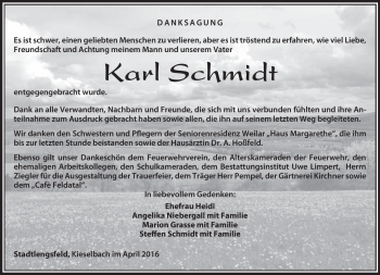 Traueranzeige von Karl Schmidt von Südthüringer Presse