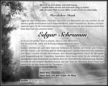 Traueranzeige von Edgar Schramm von Südthüringer Presse